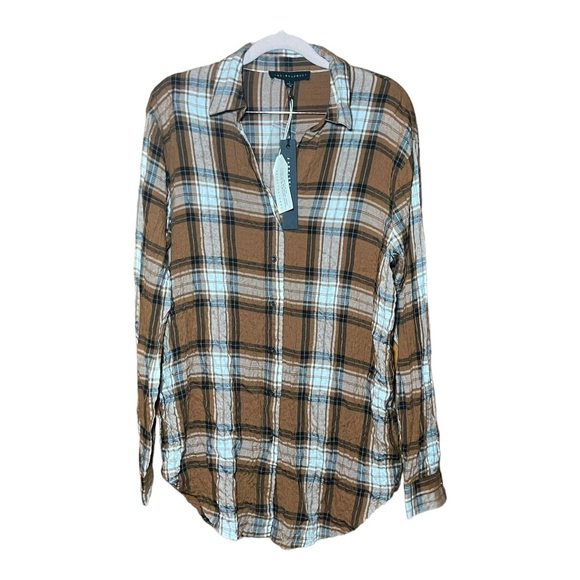 JANE + DELANCEY Oversized Plaid Button Down Top S NWT - Picture 2 of 9